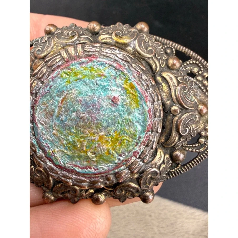 Vintage Brooch Iridescent Mottled Silver Tone REPAIR UPCYCLE NO BACK